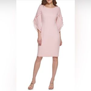 DKNY 3/4 Sleeve Chiffon Sheath Dress